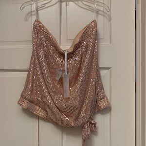 Grace Karin Sequin Strapless Top in Rose Gold